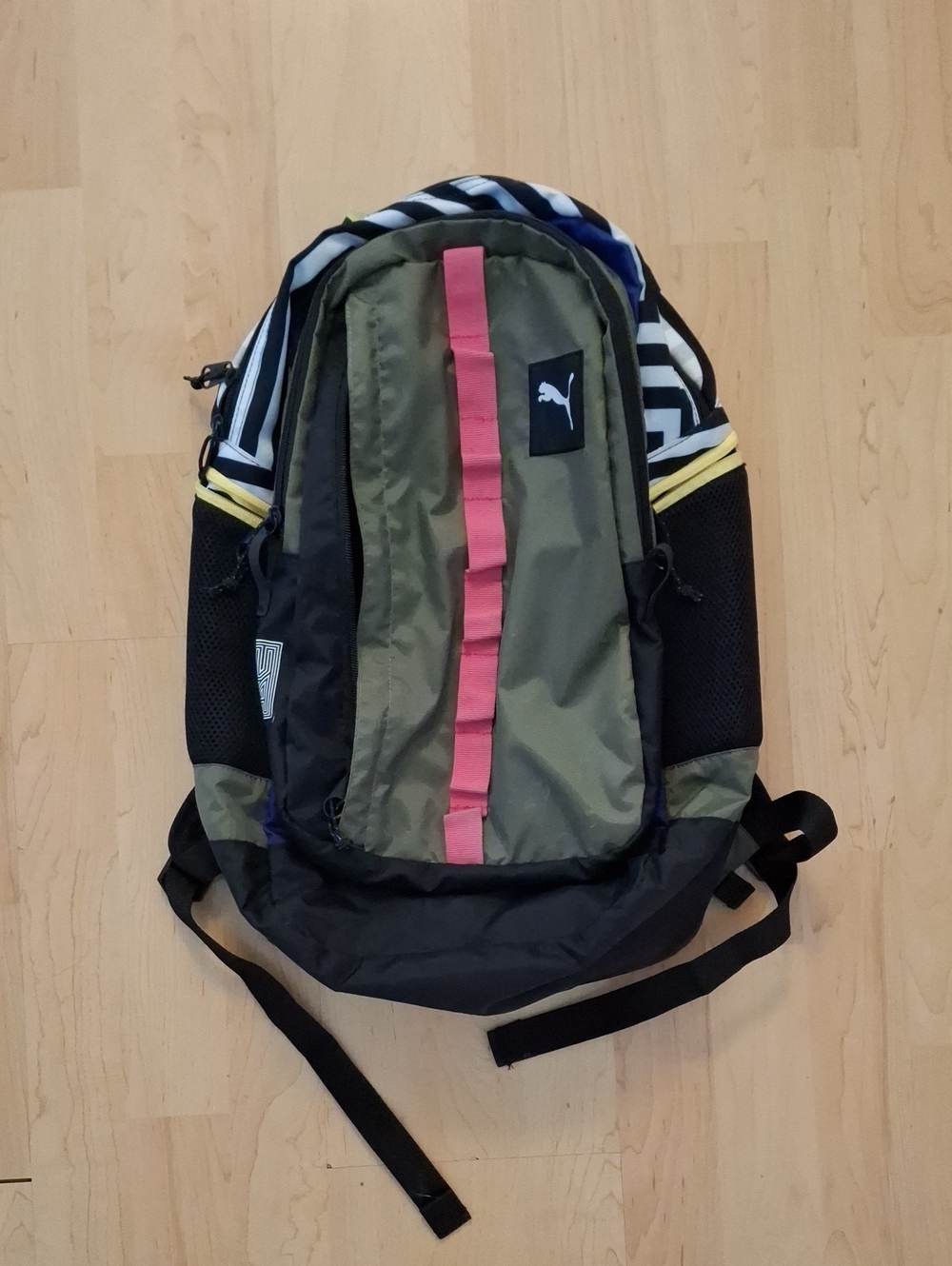 Puma Olive Green, Black, Yellow & Pink Backpack